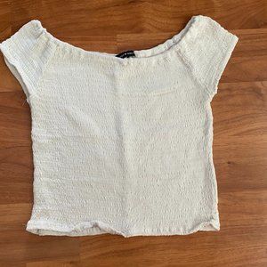 Brandy Melville White Ribbed Off the Shoulder Crop